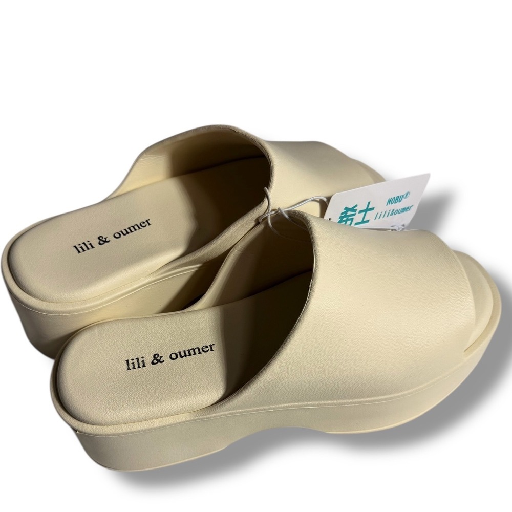 NWT Lili & Oumer Women Cream Platform Slide Sandals Mules Sz 9 - Picture 8 of 9